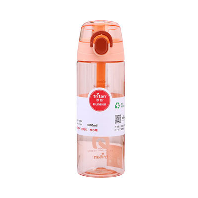 Botella de agua transparente de 600 ml de Tritán Botella de plástico para bebidas deportivas con tapa de mango