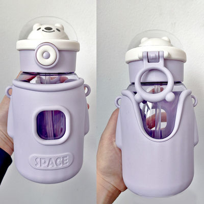 Envasado escuela Tritán a prueba de fugas Botella de agua potable con tapas de paja Reutilizable Viajes Deportes Acampada Niños Taza de agua de plástico
