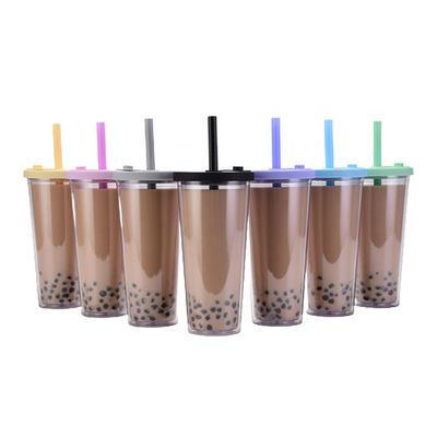24 oz 700 ml Tumbler Bubble Tea Cups Double Wall Plastic Boba Bubble Tazas reutilizables con tapa