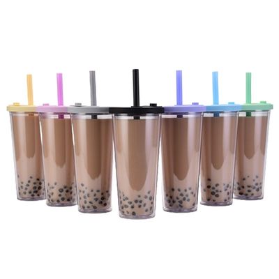 24 oz de plástico de doble pared reutilizable de burbujas de leche y taza de té BPA libre y logotipo personalizado