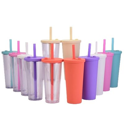 24 oz de plástico de doble pared reutilizable de burbujas de leche y taza de té BPA libre y logotipo personalizado