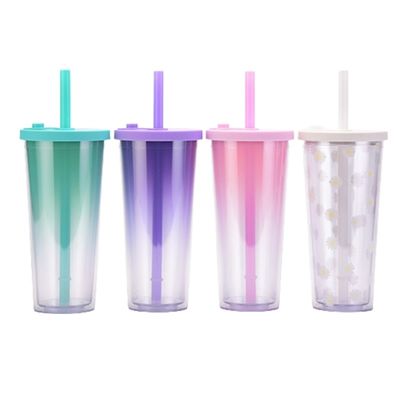 24 oz de plástico de doble pared reutilizable de burbujas de leche y taza de té BPA libre y logotipo personalizado