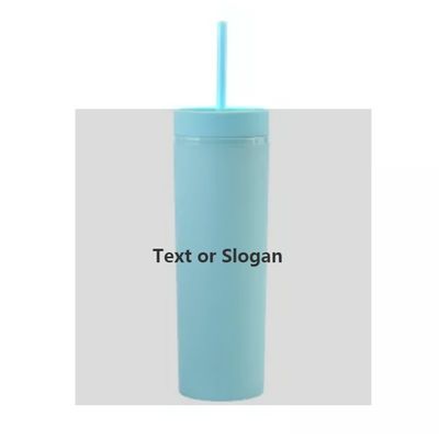 Botella de agua matta de 16 onzas de doble pared acrílica tumbler de café taza de leche con paja