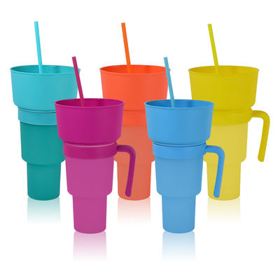 Tazas de café de color personalizadas 2 en 1 Tazas de bebidas de cine con bandeja de bocadillos y paja