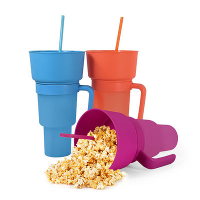 Tazas de café de color personalizadas 2 en 1 Tazas de bebidas de cine con bandeja de bocadillos y paja