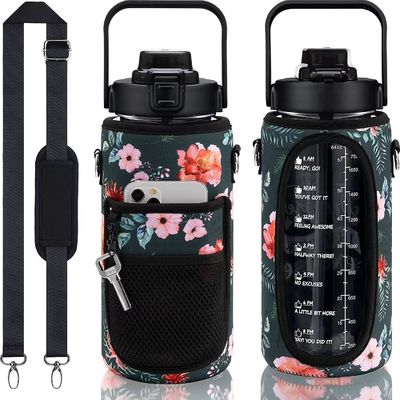 Estilo americano 64 oz botella de agua de medio galón gran capacidad 2000 ml con manga y correa