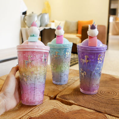 Diseño Bottle de agua de unicornio lindo de pared doble paja tipo 10cm * 25cm para estudiantes de moda