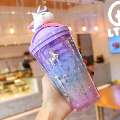 Diseño Bottle de agua de unicornio lindo de pared doble paja tipo 10cm * 25cm para estudiantes de moda