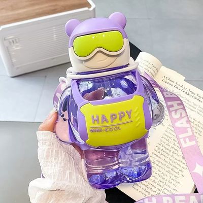 Estocada botella de agua de gran capacidad con cuerda y diseño de osos lindos para estudiantes