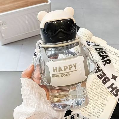 Estocada botella de agua de gran capacidad con cuerda y diseño de osos lindos para estudiantes