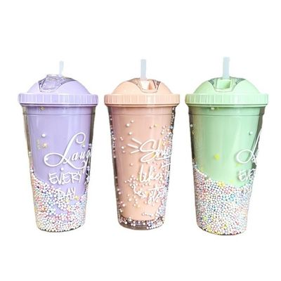 Performance de aislamiento térmico 550ml cristalino sin BPA Glitter helado de viaje tumbler