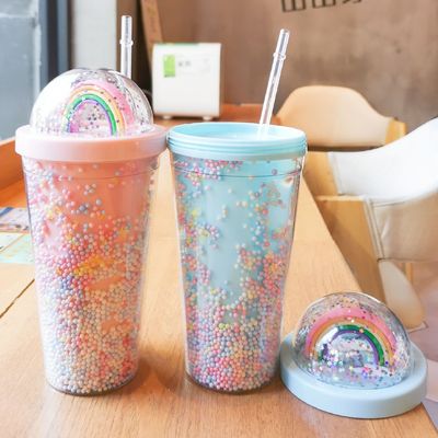 Performance de aislamiento térmico 550ml cristalino sin BPA Glitter helado de viaje tumbler