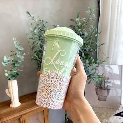 Performance de aislamiento térmico 550ml cristalino sin BPA Glitter helado de viaje tumbler