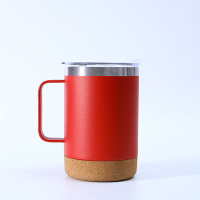 Elegante taza de café de oficina de acero inoxidable 12 oz/16 oz con fondo de corcho y agarre de mano