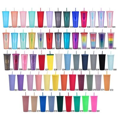 Tazas de bebidas de diamante reutilizables de 24 onzas con tapa y paja