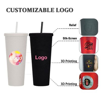 Tazas de bebidas de diamante reutilizables de 24 onzas con tapa y paja
