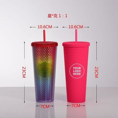 Tazas de bebidas de diamante reutilizables de 24 onzas con tapa y paja