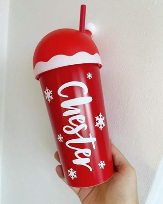 Tazas tipo bebida regalo de Navidad 20oz Taza de tumbler con tapa de sombrero de Santa y paja