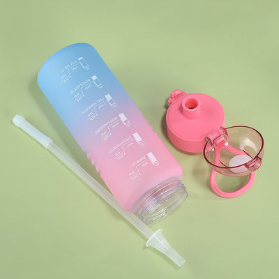 Muestra Proporcionar 1L de plástico BPA libre Botella de agua de gimnasio de deportes con marcador de tiempo y paja