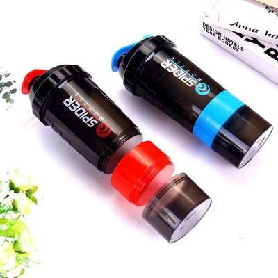 Logotipo personalizado 2 capas de gimnasio Protein Shaker botella con organizador de píldoras y almacenamiento 16oz