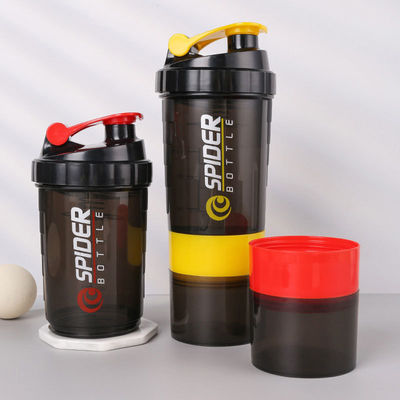 500 ml Botella de agua de tres capas de plástico para gimnasio, acondicionamiento físico, batidora de proteínas para deportes al aire libre