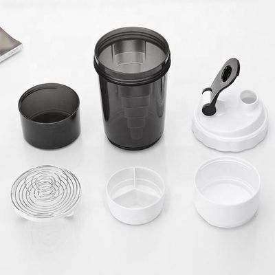 500 ml Botella de agua de tres capas de plástico para gimnasio, acondicionamiento físico, batidora de proteínas para deportes al aire libre