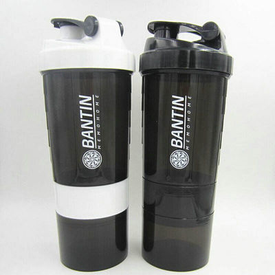 500 ml Botella de agua de tres capas de plástico para gimnasio, acondicionamiento físico, batidora de proteínas para deportes al aire libre