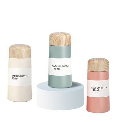 Flasca de vacío de botella de agua de acero inoxidable 304 Mini con tapa de grano de madera de color personalizado