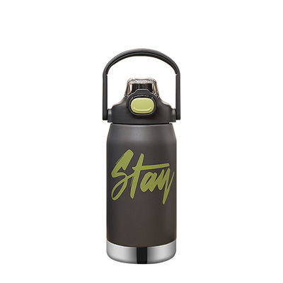 Botella de agua aislada de acero inoxidable grande con paja y tapa de resorte