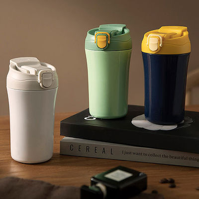 Botella de agua de oficina de 15 oz de vacío de doble pared aislada de viaje taza de café con tapa de silicona
