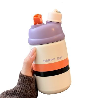 Botella portátil de agua de acero inoxidable de 500 ml de capacidad Taza de café aislada con paja