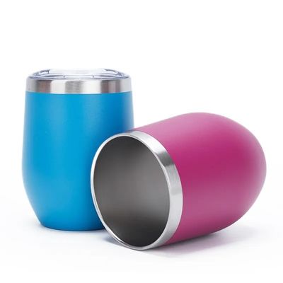 Oportunidad de campamento 12 oz de acero inoxidable aislado en forma de huevo taza con tapa de calidad alimentaria PP