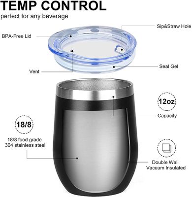 Oportunidad de campamento 12 oz de acero inoxidable aislado en forma de huevo taza con tapa de calidad alimentaria PP