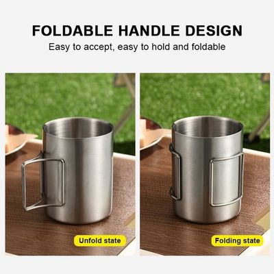 OEM de acero inoxidable de suministro directo Taza de pared doble Taza de campamento con mango plegable