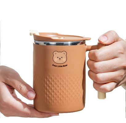 HANDGRIP Taza de café de acero inoxidable Taza de agua aislante con pegatina de oso