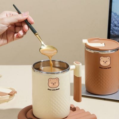 HANDGRIP Taza de café de acero inoxidable Taza de agua aislante con pegatina de oso