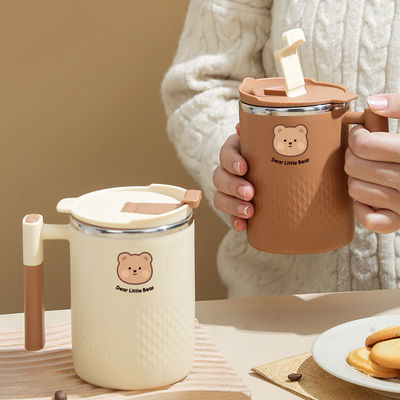HANDGRIP Taza de café de acero inoxidable Taza de agua aislante con pegatina de oso