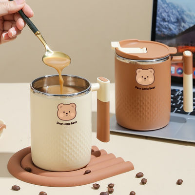 Taza de desayuno de acero inoxidable 304 Taza de café de 450 ml con doble capa y tapa sellada
