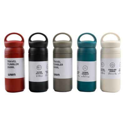 Botellas de agua aisladas de acero inoxidable azul de 500 ml con mango para bebidas calientes o frías