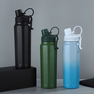 Pavo Azul Vacuo Deportivo Flasca térmica de acero inoxidable Botella de agua deportiva con empuñadura