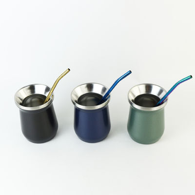 Taza de café de acero inoxidable 304 de doble pared con logotipo personalizado de Yerba Mate aislada