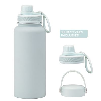 Botellas de agua de acero inoxidable de 1 litro con mango y botella de plástico de vacío sobresaliente