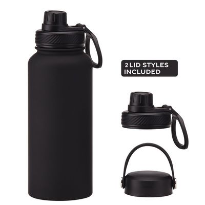 Botellas de agua de acero inoxidable de 1 litro con mango y botella de plástico de vacío sobresaliente
