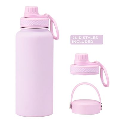 Botellas de agua de acero inoxidable de 1 litro con mango y botella de plástico de vacío sobresaliente