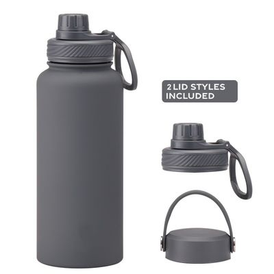 Botellas de agua de acero inoxidable de 1 litro con mango y botella de plástico de vacío sobresaliente