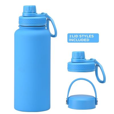 Botellas de agua de acero inoxidable de 1 litro con mango y botella de plástico de vacío sobresaliente