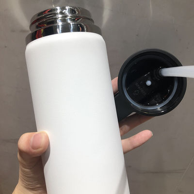 Botella de agua de gimnasio aislada al vacío de acero inoxidable 304 con tapa de bebida recta con imagen