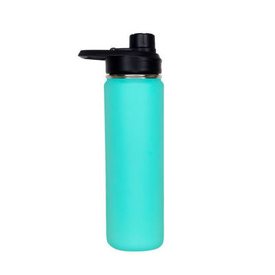 Botella de agua aislada a vacío de doble pared con logotipo personalizado y tapa de bebida recta