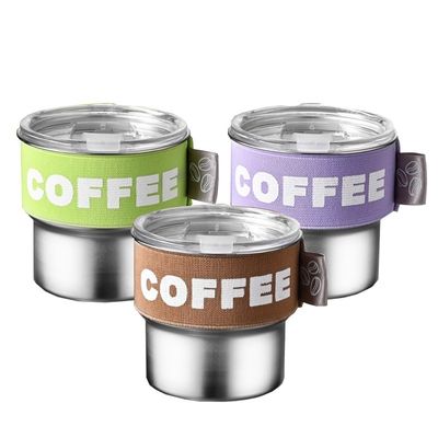 Taza de café de acero inoxidable 304 con tapa portátil y compacta