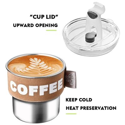 Taza de café de acero inoxidable 304 con tapa portátil y compacta
